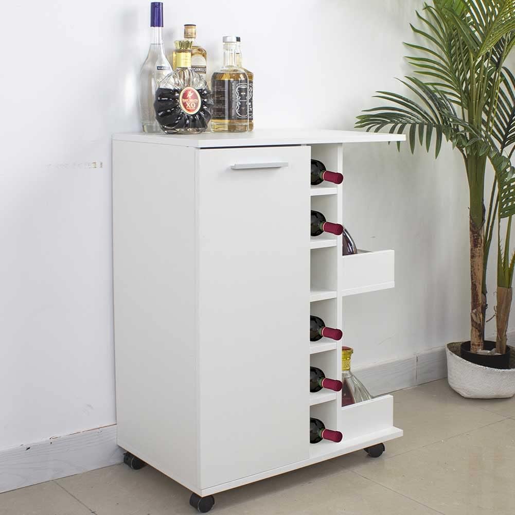BAKAJI Corner Bar Cabinet with Metal Door and Handle 2 Side Shelves (White)