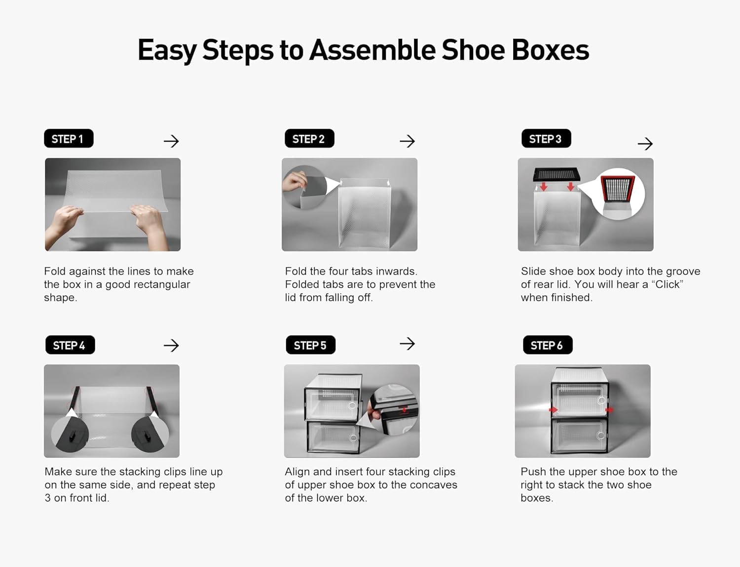Kuject X-Large Shoe Storage Boxes Organizers Clear Plastic Stackable 12 Pack, Shoe Rack & Holder Substitute, Sneaker Containers, Toy Storage Organizer Bins for Entryway, Closet, Under Bed, Black
