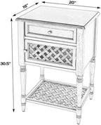 Beaumont Lane Rustic Wood End Table, 20" W x 16" D x 30.5" H, Mahogany Wood Solids & Veneer, Green Paint and Mahogany Finish, Drawer & Cabinet Storage, Antique Brass Pulls, Living Room Furniture