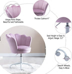 Cute Kids Desk Chair, Velvet Adjustable Ergonomic Chair for Students, Modern Upholstered Swivel Rolling Vanity Chair Child Computer Chair for Girls Bedroom/Study Room/Make Up, Light Purple