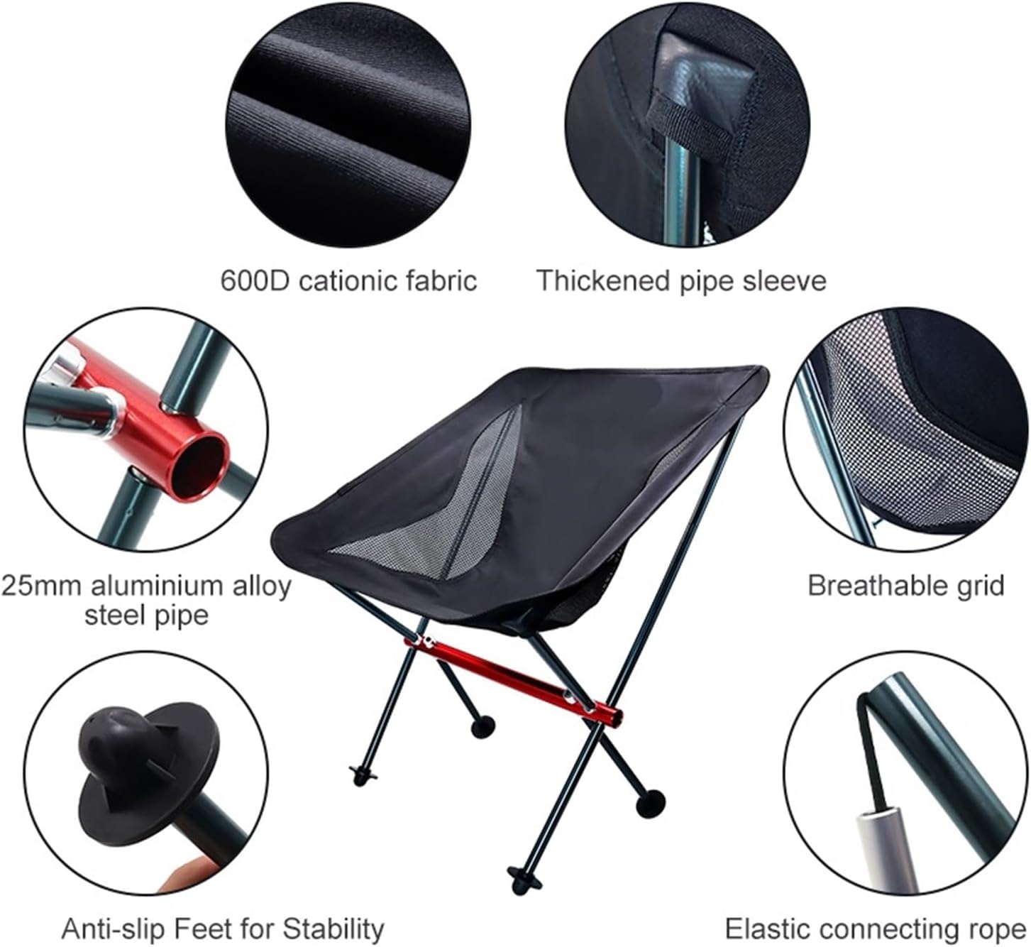 Ultralight Oxford Cloth Foldable Camping Chair | Extended Seat Portable Outdoor Chair for Fishing, BBQ, Picnic and Beach(SY-HS-02)