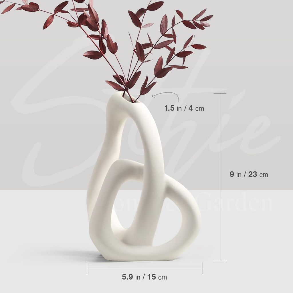 STHIE Modern White Ceramic Flower Vases for Home Decor Aesthetic, Boho Decorative Vase for Bouquet Pampas Grass, Living Room Bedroom Kitchen Maximalist Decor (White)