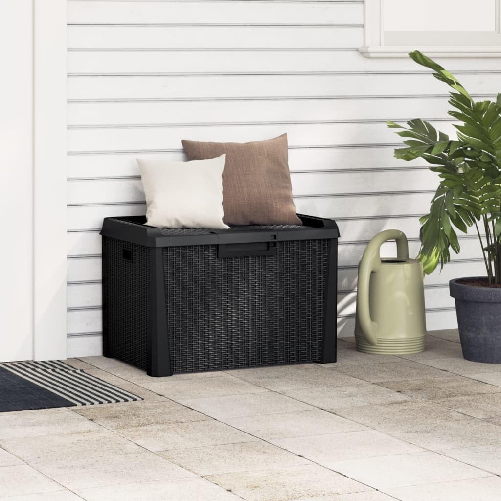 Patio Storage Box Anthracite 33 gal Resin Wicker Chest Outdoor Cushion Container Bench with Lockable Lid for Garden Backyard Deck Porch Furniture Seat