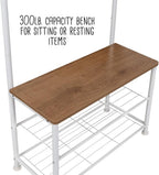 Honey-Can-Do Entryway Hall Tree with Bench and Shoe Storage, White/Walnut SHF-09603 White, 300 lbs