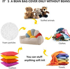HWOEK Lazy Sofa Bean Bag Chair w/Footstool Lounger Seat - No Filler, Soft Beanbag Cover, Stuffed Animal Storage or Memory Foam Lounger Seat, Beige Yellow Stitching