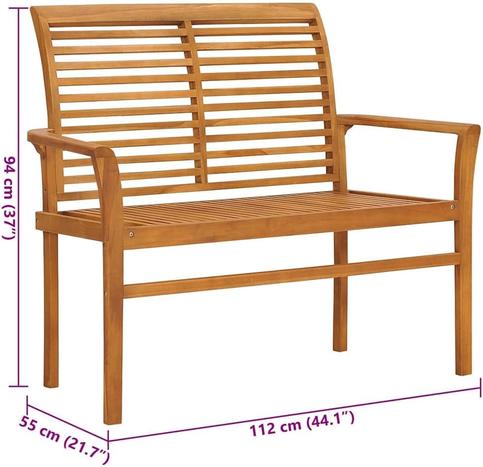 Garden Bench Teak Brown Solid Teak Wood, 100% Polyester Fabric,Solid Teak Garden Bench with Comfortable Cushion Durable&Stylish Patio Furniture for Gardens and Balconies Patio Furniture