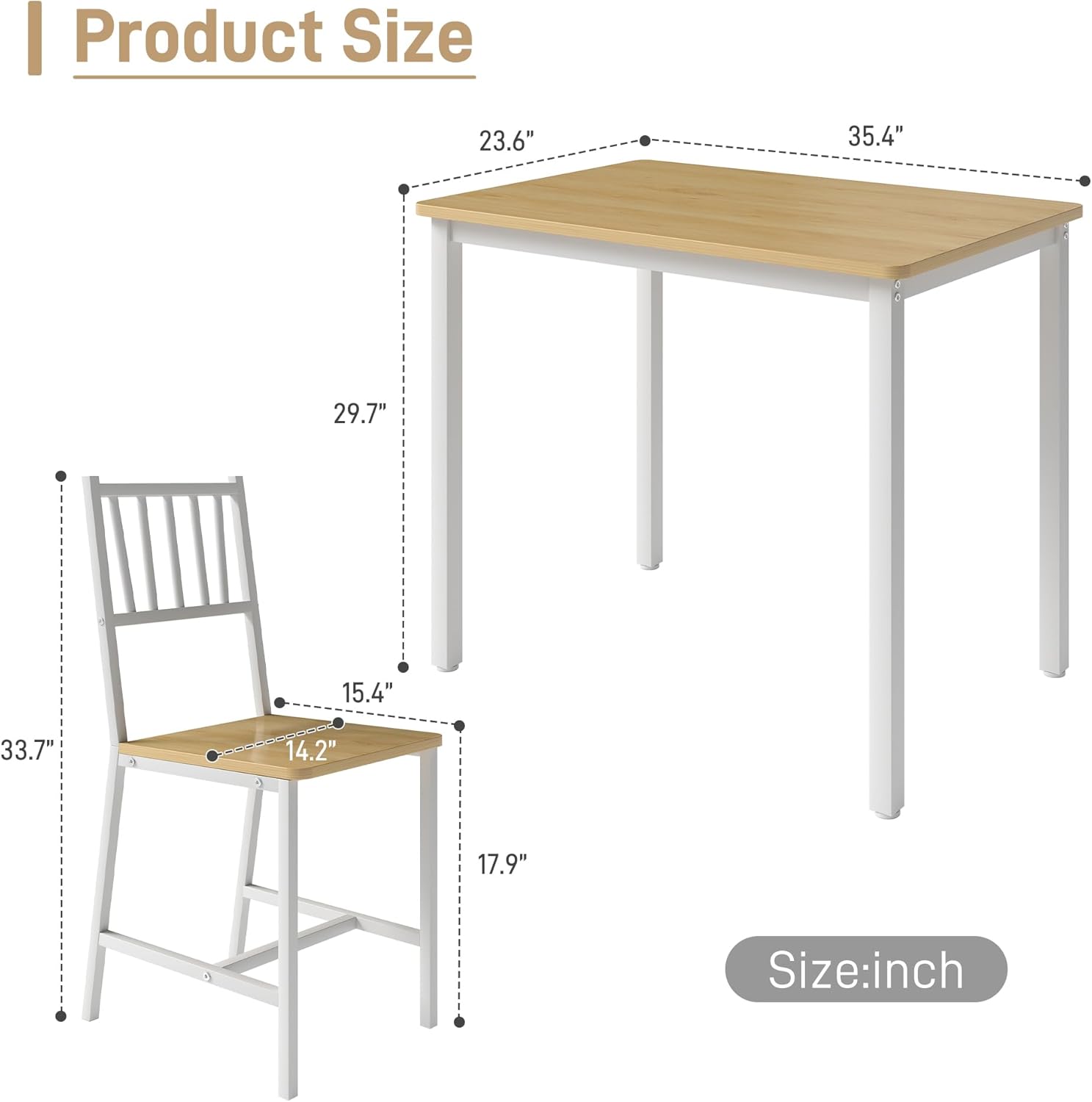 3-Piece Dining Table Set for 2, Space-Saving Kitchen Table Set for Small Spaces, Industrial Breakfast Table for Apartment, Studio & Nook, Natural Wood & Metal,Natural