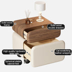 Stylish Rotatable Solid Wood Bedside Table Double Drawers Storage Cabinet with Rounded Corners Ball Feet for Living Room Creative idea(Brown Khaki,40 cm)