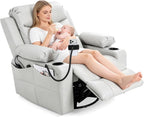 Electric Nursery Recliner Chair, Triple Motor Power Glider, 270° Swivel Rocking Chair with Adjustable Armrests, 8-Point Massage & Lumbar Heating, Phone Holder & Storage, Upholstered Nursing Chair