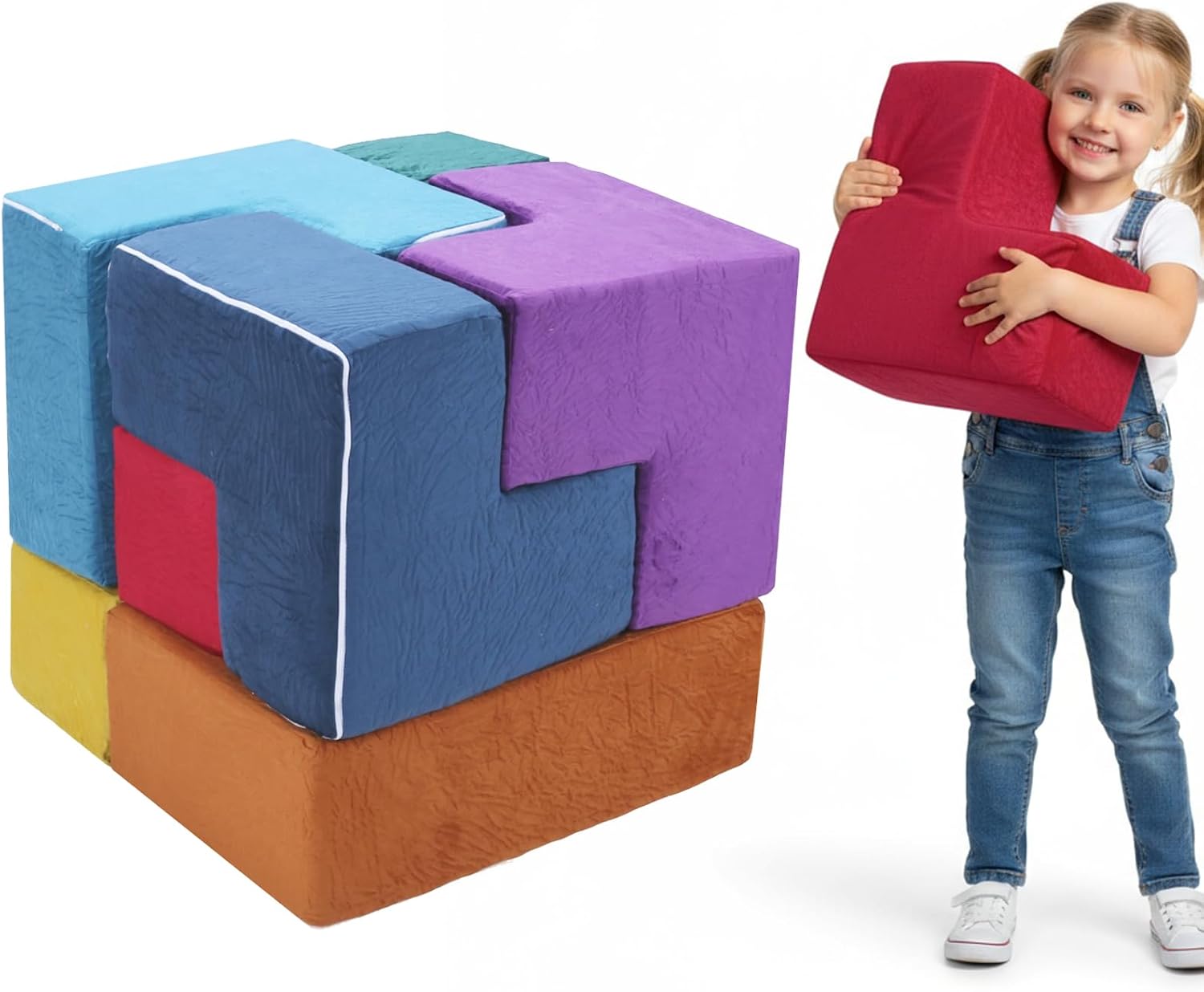 7Pcs Elastic Sponge Toddler Cushions Washable Inspiring Creativity Blocks Chair Wear Resist for Kids Bedroom Playroom Furnitures