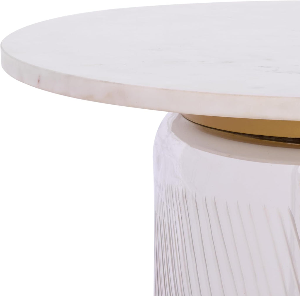 SAFAVIEH Home Collection – Kathony Cream Glass & White Marble Round Top Side Table, Fully Assembled (ACC3220A)