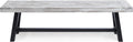 Light Grey Sandblast Finish Acacia Wood Dining Bench with Black Rustic Metal Finish Frame