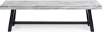 Light Grey Sandblast Finish Acacia Wood Dining Bench with Black Rustic Metal Finish Frame