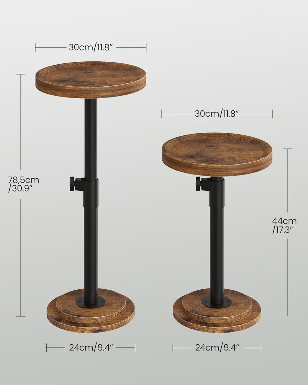 CHOEZON Small Side Table and Height Adjustable Drink Table Bundle, for Small Space, Sofa, Living Room, Bedroom, TBZ24BF-TBZ31BF