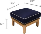 Royal Teak Collection Miami Outdoor Ottoman with Seat Cushion, Wooden Patio Ottoman Chair, Teak Wood Foot Stool, Deep Seating Cushioned Outdoor Furniture, Navy