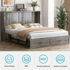 Mjkone Queen Murphy Bed, Cabinet Beds Queen Size with Tri-Fold Mattress Included, Charging Station, Hidden Storage Drawers, Space Saving Murphy Chest Beds, Cabinet Guest Wall Bed for Apartment, Grey