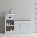 Shoe Storage Bench, Modern Wooden Shoe Cabinet with Flip Drawer and Adjustable Shelf, Entry Way Bench with Padded Seat Cushion for Entryway, Hallway, Living Room,Pebble Grey