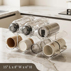 Stackable Water Bottle Storage Organizer, Clear Freestanding Wine Bottle Holder for Cabinet, Tumbler Cup Organizer,Plastic Large Compartment Wine Rack for Fridge Cellar (Transparent-2)