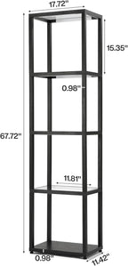 Tribesigns Display Shelf Floor Lamp with Shelves, Modern Black Glass Display Cabinet with Remote & 3 CCT Dimmable LED, Tall 5-Tier Wooden Conner Open Bookshelf Lamp for Bedroom Office Living Room