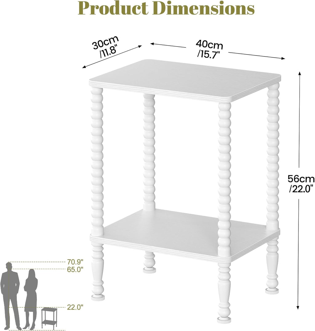 Side Table, Small End Table, 2-Tier Nightstand with Storage Shelves, Coffee Table for Small Spaces, Curved Design, Sofa Table for Living Room, Bedroom, White