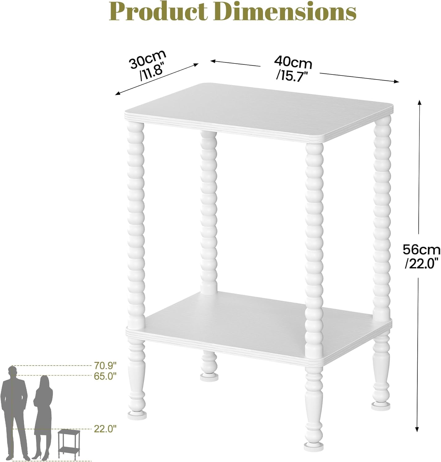 Side Table, Small End Table, 2-Tier Nightstand with Storage Shelves, Coffee Table for Small Spaces, Curved Design, Sofa Table for Living Room, Bedroom, White