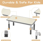 IDEALHOUSE Kids Table and 6 Chairs Set, 47" l x 24" w Height Adjustable Toddler Activity Table with Storage Boxes & 12 Water Pens, Wipe-Clean Wood Grain Desktop for Home Classroom Daycare Gray