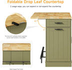 ONBRILL Stationary Kitchen Islands Include 2 Chairs, 47" Kitchen Island with Drop Leaf, Home Bar Table with Spice Rack & with Trash Cabinet, Island Table for Dining Room with Power Outlet, Green