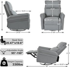 cinkehome Swivel Rocker Recliner, Glider Rocker Recliner Chair for Nursery, Overstuffed Manual Reclining Chair for Small Spaces, Living Room