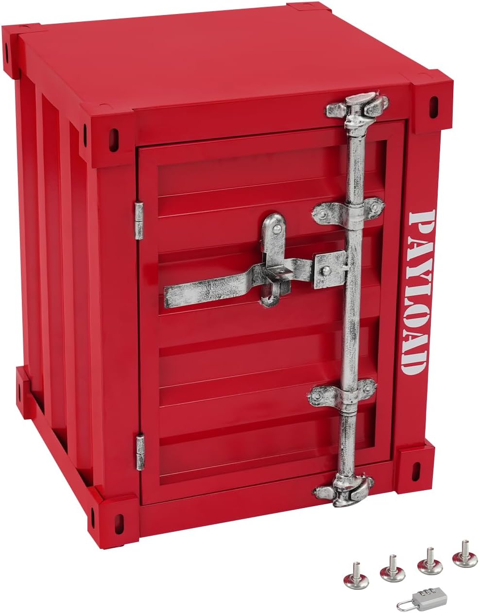 Industrial Metal Nightstand, Red Container Side Table with Locker Industrial Style End Table Metal Bedside Tables Nightstand for Living Rooms, Bedrooms and School Dormitories