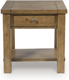 Signature Design by Ashley Vandenmore Casual 1-Drawer End Table with Bottom Shelf, Light Brown