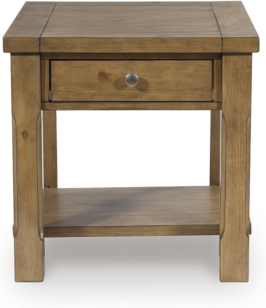 Signature Design by Ashley Vandenmore Casual 1-Drawer End Table with Bottom Shelf, Light Brown