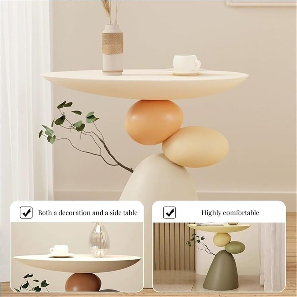 Resin Small Coffee Tables for Living Room Accent End Table Nightstand Bedside Table Snack Tray for Home Lightweight(Beige)