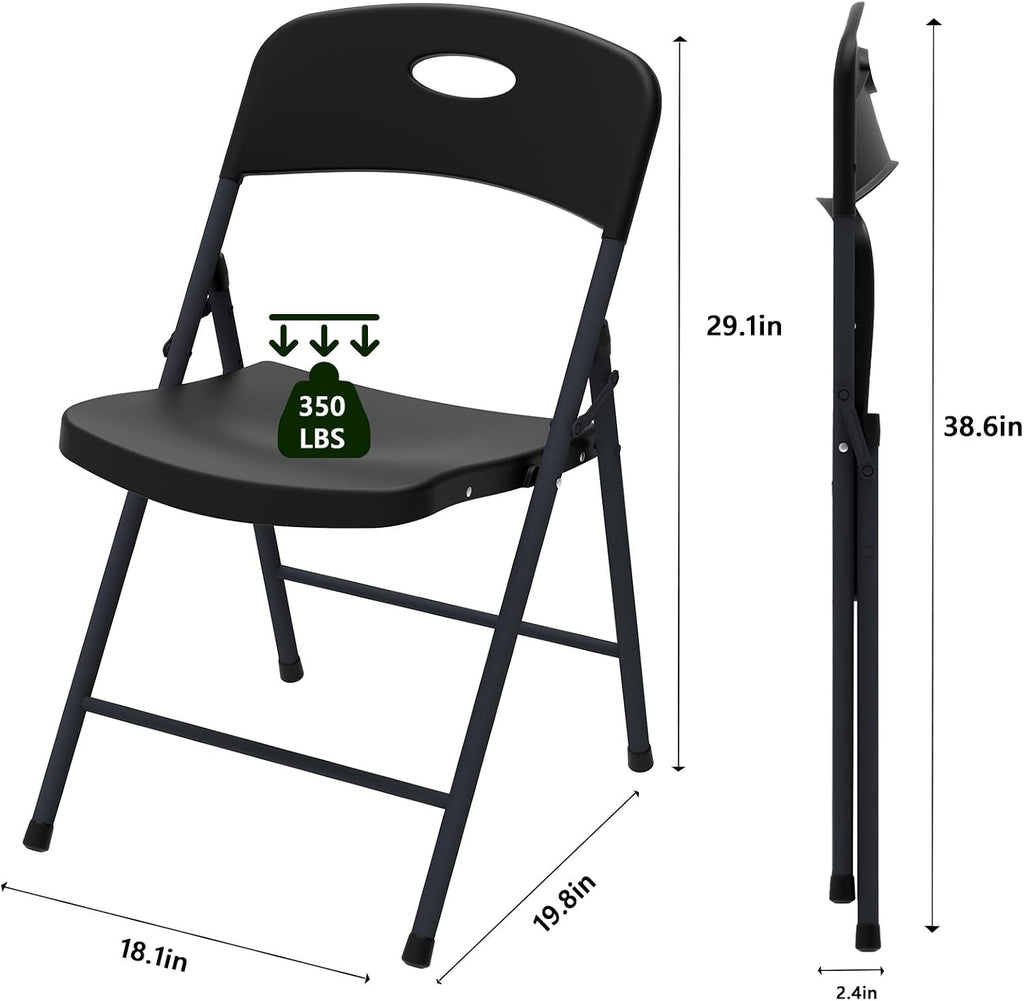 Folding Chairs 4 Pack, Outdoor Portable Foldable Chair with Steel Frame, 300lbs Capacity Heavy Duty Metal Black Plastic Folding Chairs for Patio, Picnic, Kitchen, Dining