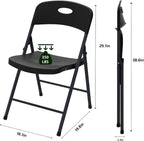 Folding Chairs 4 Pack, Outdoor Portable Foldable Chair with Steel Frame, 300lbs Capacity Heavy Duty Metal Black Plastic Folding Chairs for Patio, Picnic, Kitchen, Dining