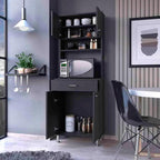 Modern Kitchen Pantry, Black Storage Cabinet with 2 Door Cabinets, 1 Drawer, 4 Adjustable Metal Legs, Easy to Maintain, for Dining Room