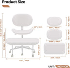 Cross Legged Office Chair with Wheels for ADHD, Ergonomic 360° Swivel Height-Adjustable Meditation Chair for Yoga, Wide Kneeling Chair with Strong Lumbar Support, PU Leather, Off White