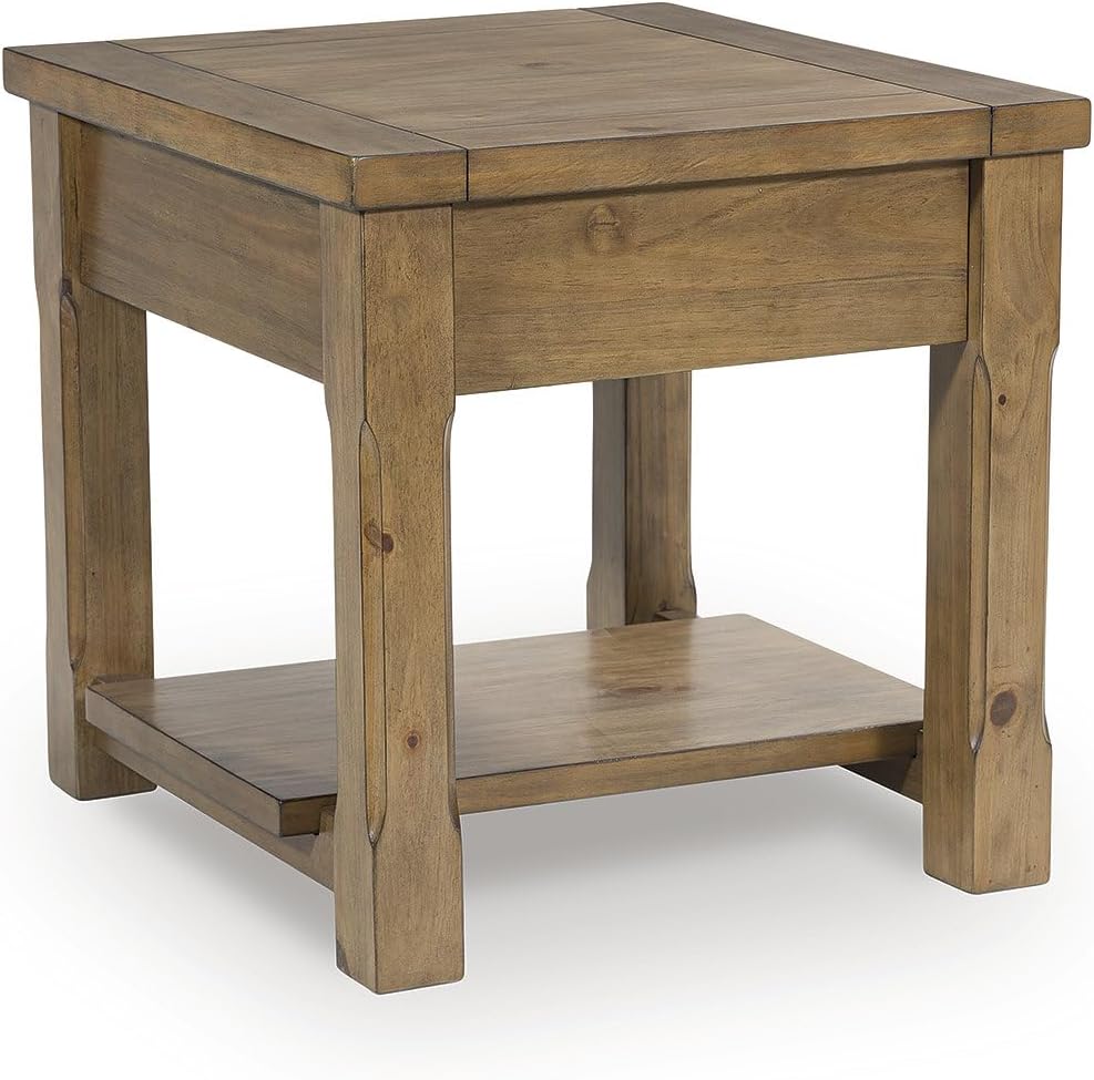 Signature Design by Ashley Vandenmore Casual 1-Drawer End Table with Bottom Shelf, Light Brown
