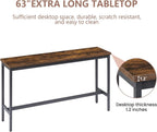 Bar Table and Chairs Set for 3, 63" L Rectangle Sofa Table with 3 PU Upholstered Stools, 4 Piece Industrial Counter Height Dining Table Set for Living Room Kitchen Restaurant, Brown