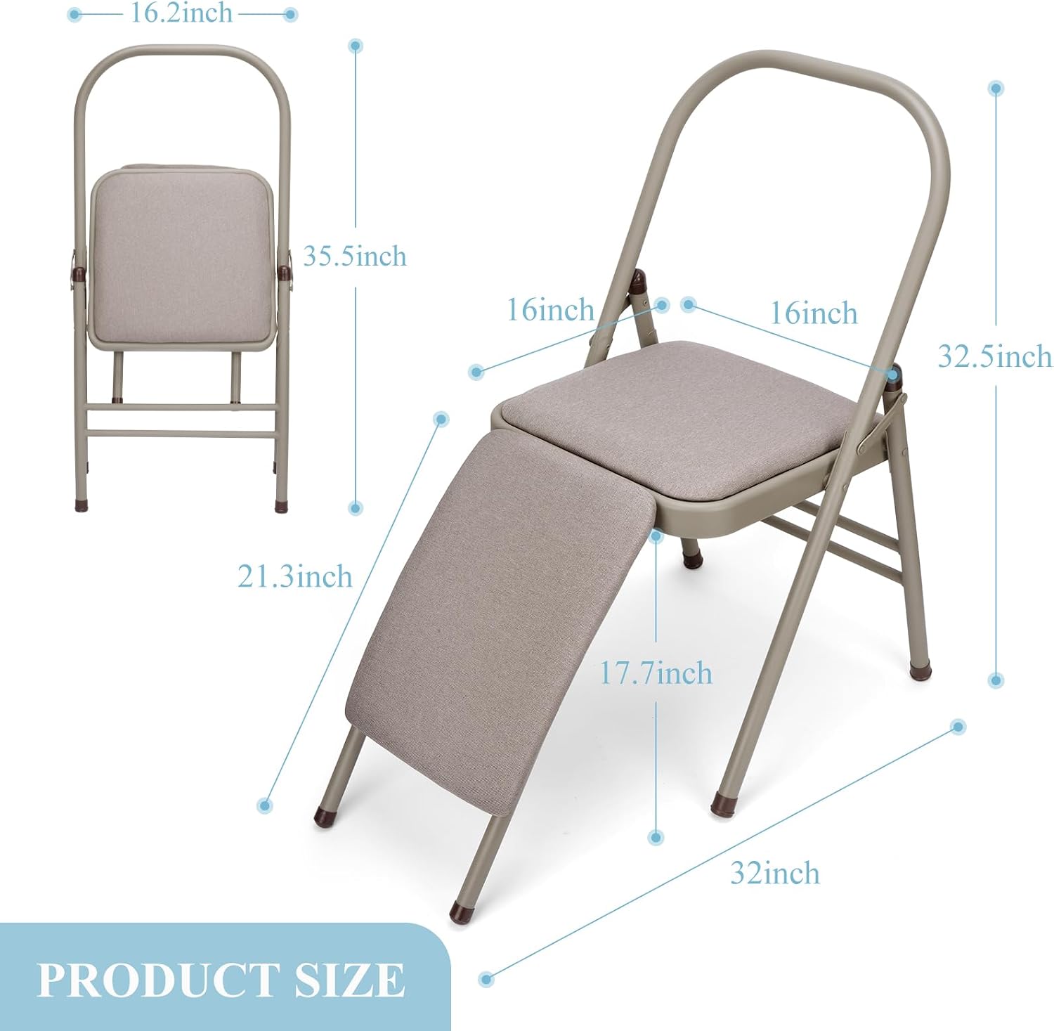 tonchean Yoga Auxiliary Chair with Lumbar Back Support Professional Thickened Foldable Balance Handstand Training Tool Abs & Core Strength Training for Seniors and Adults（Gray）