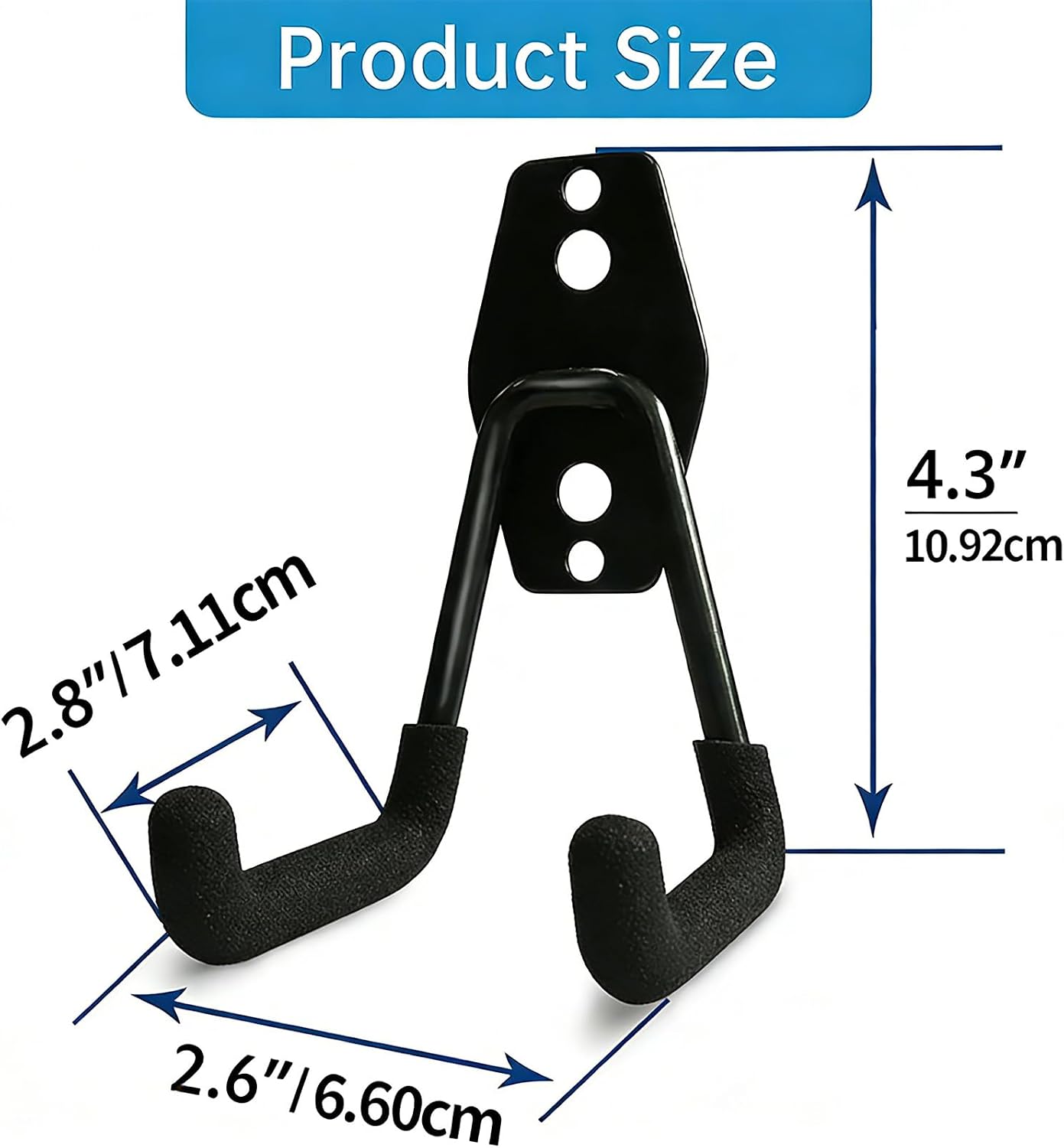 GeeWatom 2 Pack Garage Storage Utility Hooks，Garage Garden Tool Organizer，Steel Wall Mount Hooks, Garden Small U Hooks (Matte Black)