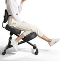 VEVOR Ergonomic Kneeling Chair with Backrest & Wheels, Mobile X-Shaped Posture Knee Chair with Adjustable Height & Thick Foam Cushions, Relief for Neck or Back Pain for Home, Office, Meditation, Black