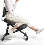 VEVOR Ergonomic Kneeling Chair with Backrest & Wheels, Mobile X-Shaped Posture Knee Chair with Adjustable Height & Thick Foam Cushions, Relief for Neck or Back Pain for Home, Office, Meditation, Black