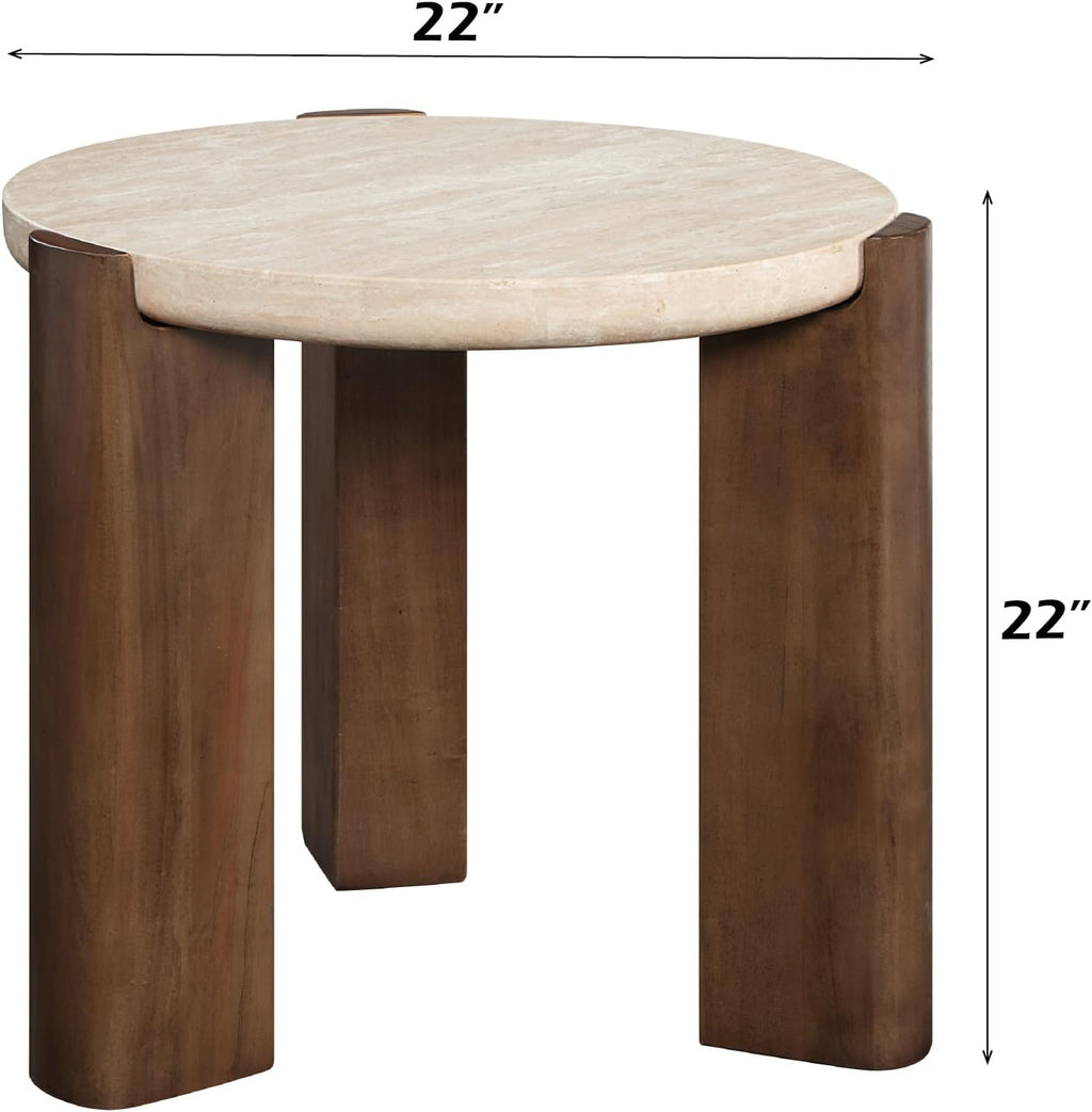 Acme Furniture Leonardo End Table in Travertine Top & Dark Oak