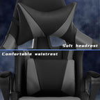 Grey Gaming Chair | Ergonomic High Back Desk Chair Racing Style with Lumbar Support, Headrest & Arms - Heavy Duty Swivel Computer Chair for Office