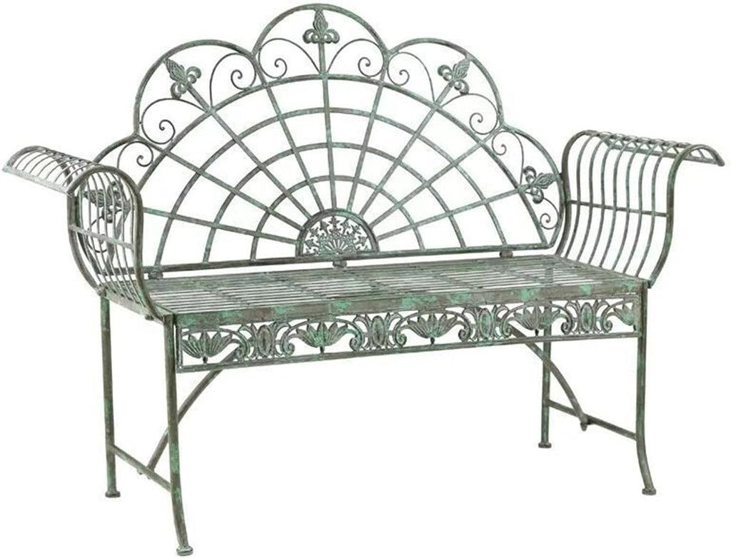 Garden Retro Rural Style Courtyard Bench, Green Cast Iron 57.4-inch Outdoor Garden Bench, 2-Person Foldable Leisure Chair Seat