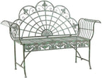 Garden Retro Rural Style Courtyard Bench, Green Cast Iron 57.4-inch Outdoor Garden Bench, 2-Person Foldable Leisure Chair Seat