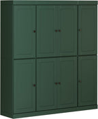 Palace Imports Solid Wood Pantry Cabinet – 71.5" Tall, 65" W - Wooden Storage Cabinet w/ 8 Shaker Doors, 2 Drawers & 12 Adjustable Shelves for Kitchen – Green, 100% Eco-Friendly Wood, Made in Brazil