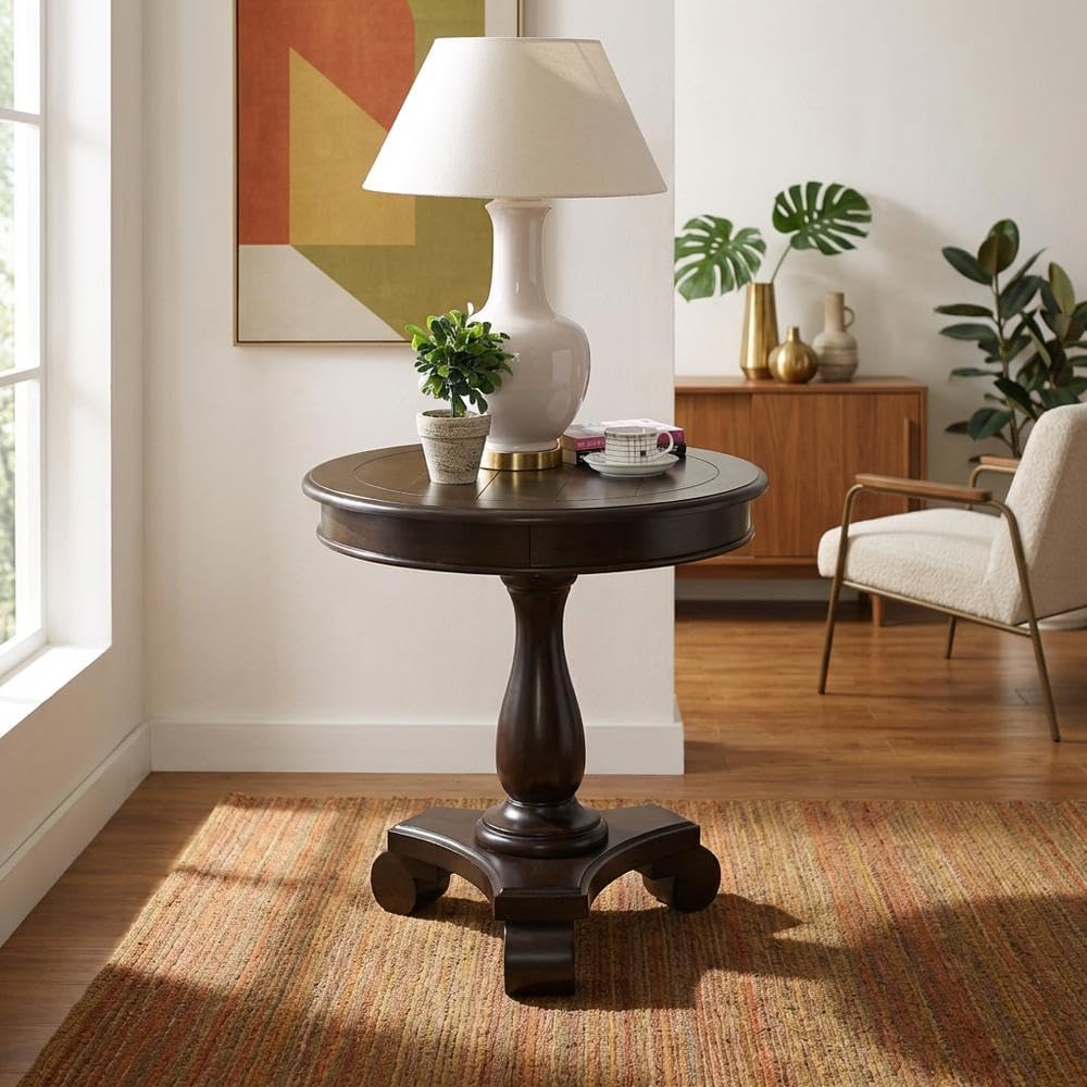 Furnifact Espresso, Pedestal Table, MDF Construction, Pedestal Base, Durable Home Design, Warm Stylish Finish, Quality Build for Home