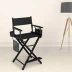 OmySalon 26" H Tall Directors Chair, Wooden Portable Folding Makeup Chair w/Storage Pouch & Footrest, Professional for Salon/Events/Mobile Services, 250lb Capacity, Black Canvas