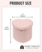 Heart Shaped Ottoman with Storage, Cute Pink Boucle Footstool with Storage, Small Sherpa Footrest Ottoman for Bedroom, Living Room,15"x15"x12.6"